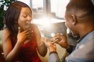 a man proposing to a woman, they are now engaged