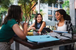 A group of women discussing the Christian worldview