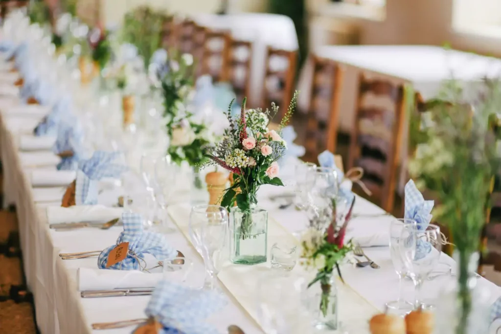 planning a wedding, a decorated reception table