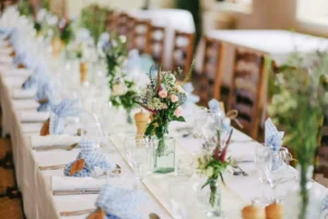 planning a wedding, a decorated reception table