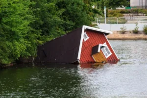 a house sinking in flood circumstances