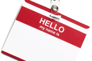 a blank name tag, ready for a new name