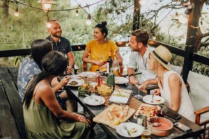 a group of friends at a dinner party